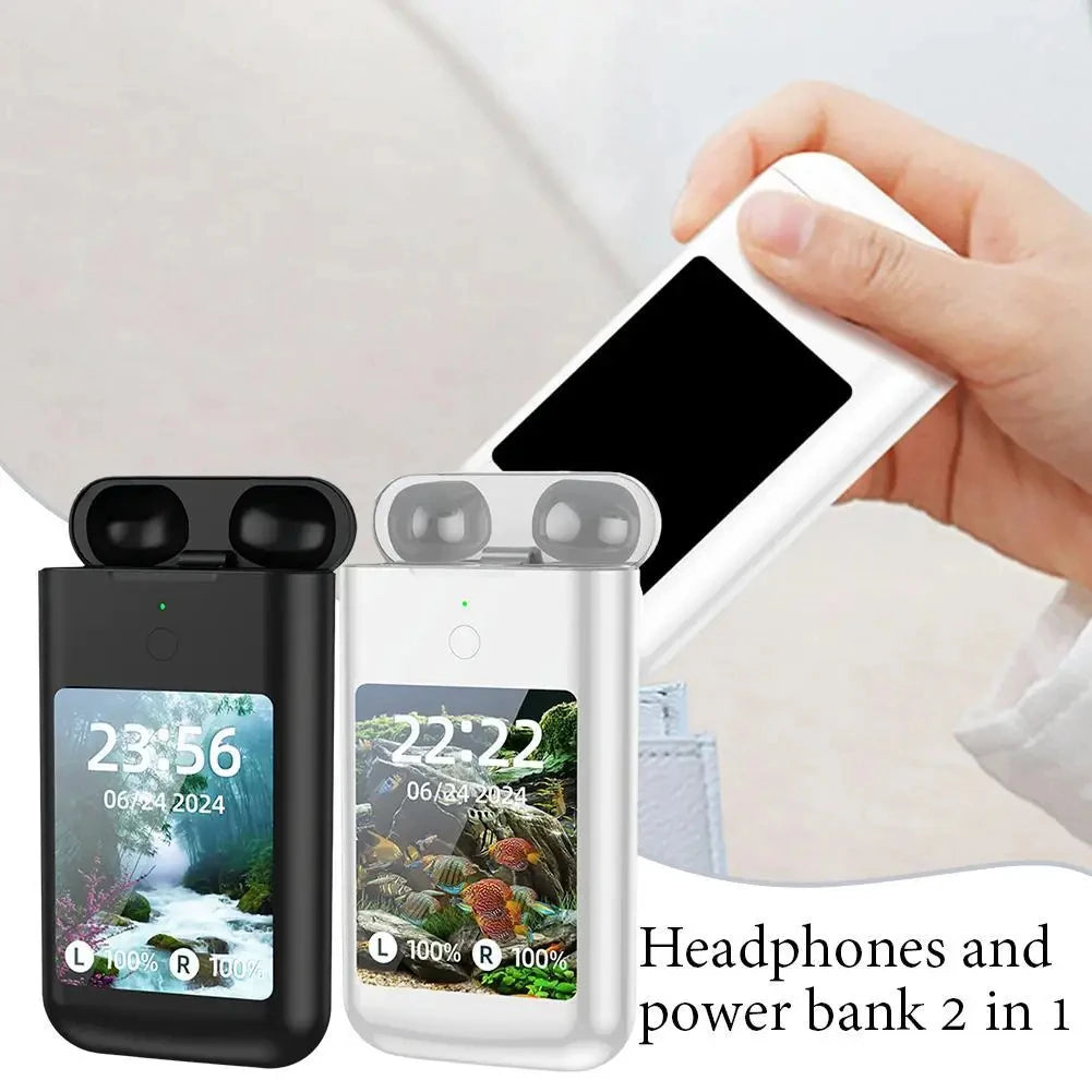Audífonos inalámbricos con Pantalla + Power Bank + Linterna