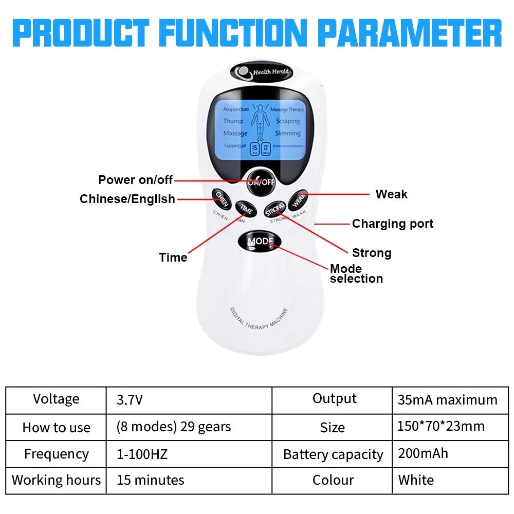 ELECTRO ESTIMULADOR MUSCULAR CON 8 CABEZALES