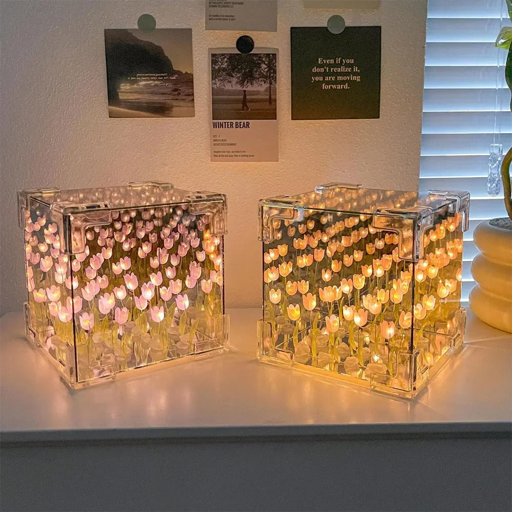 LAMPARA CON TULIPANES ETERNOS BOX