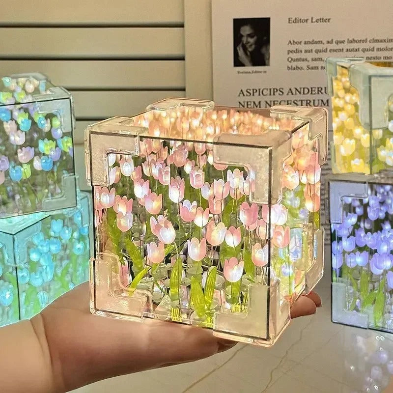 LAMPARA CON TULIPANES ETERNOS BOX