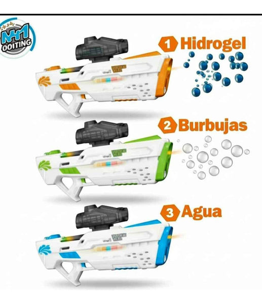 PISTOLA 3 EN 1 AGUA-HIDROGEL Y BURBUJAS