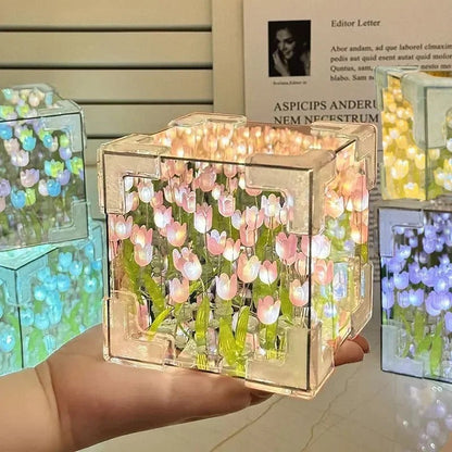 LAMPARA CON TULIPANES ETERNOS BOX